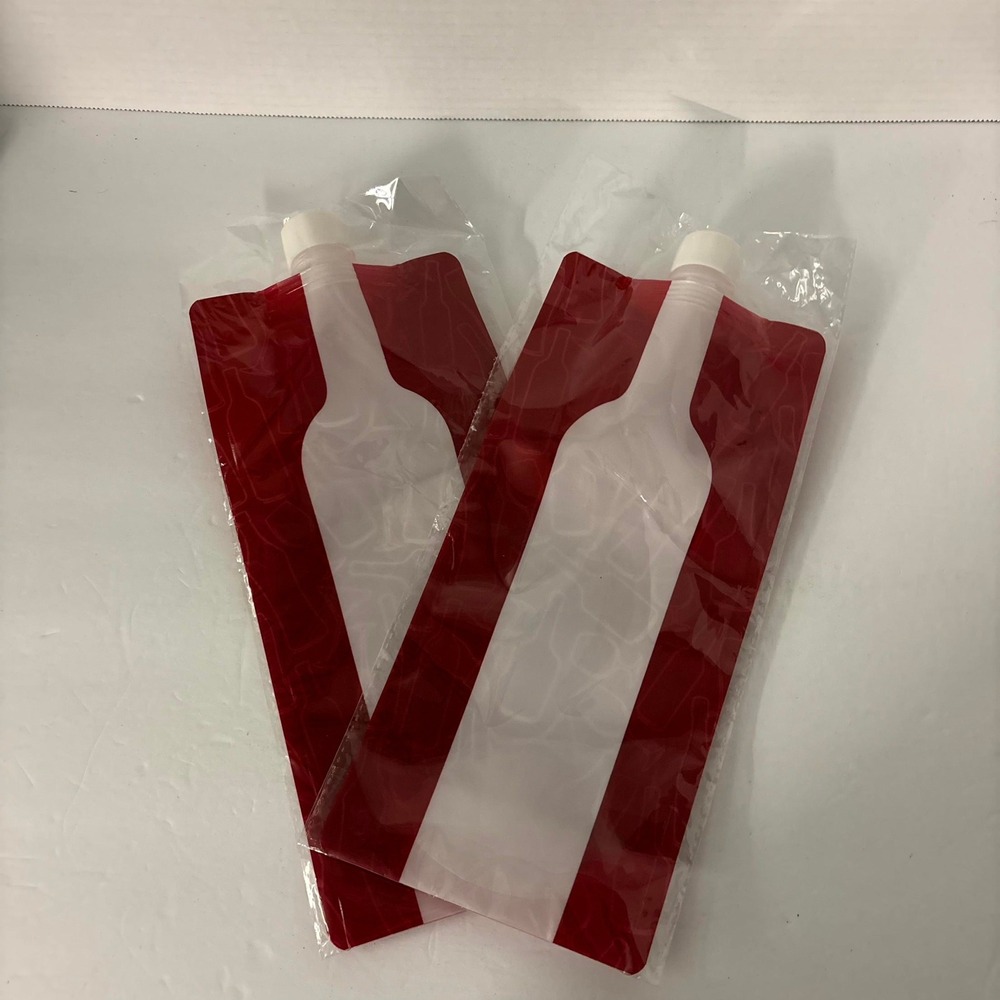 2 Collapsible Wine Flask Pouches 750ml Red Reusable Travel Drink Bags w/ Caps